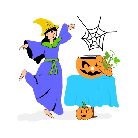 Woman Enjoying Halloween  Illustration