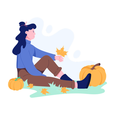 Woman enjoying Harvest Season  Illustration