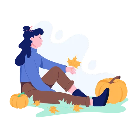 Woman enjoying Harvest Season  Illustration