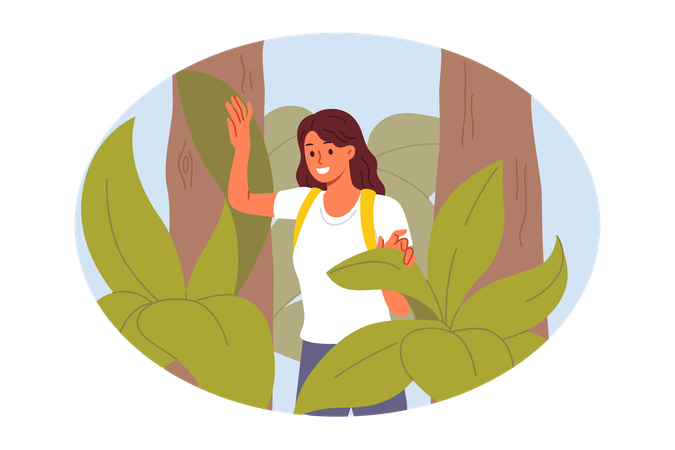 Woman enjoying her forest hike  Illustration