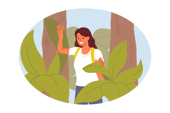 Woman enjoying her forest hike  Illustration