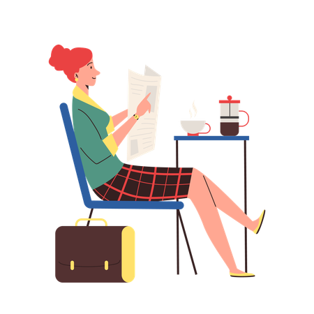 Woman enjoying her morning newspaper  Illustration