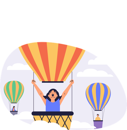 Woman enjoying hot air balloon ride  Illustration