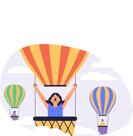 Woman enjoying hot air balloon ride  Illustration