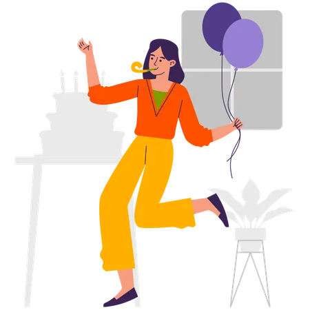 Woman Enjoying in Party Night  Illustration