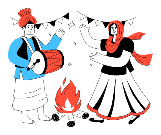 Woman enjoying Lohri Festival  Illustration