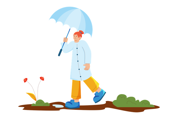 Woman enjoying monsoon season  Illustration