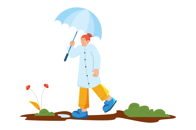 Woman enjoying monsoon season  Illustration