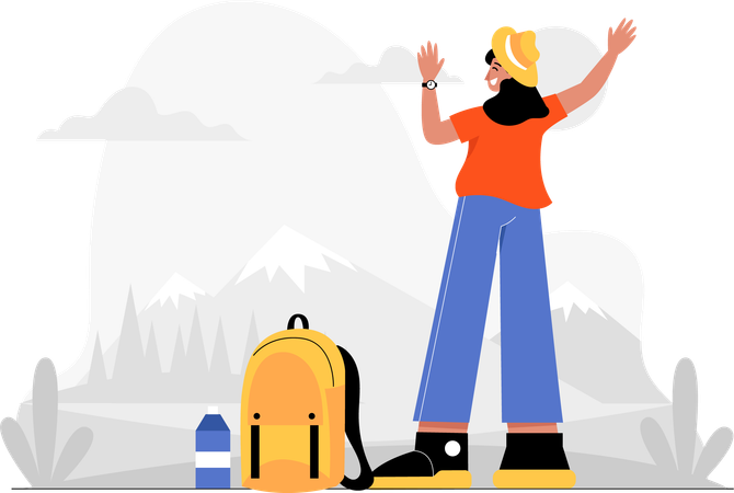 Woman enjoying mountain view  Illustration