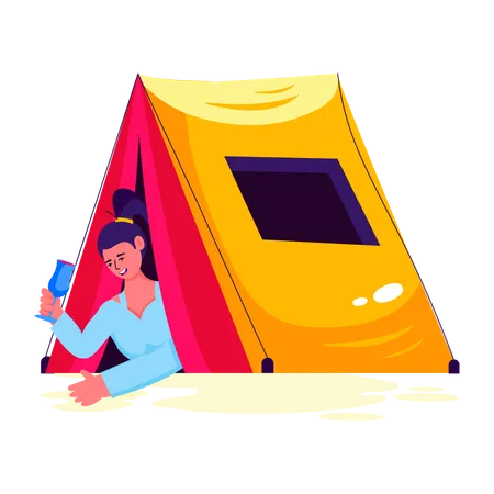 Woman enjoying on Adventure camp  Illustration