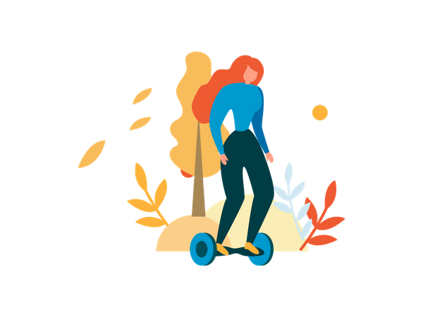 Woman enjoying on hoverboard  Illustration