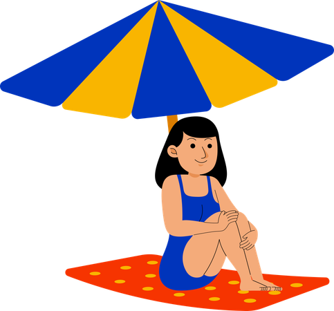 Woman Enjoying on Mat at Beach  Illustration