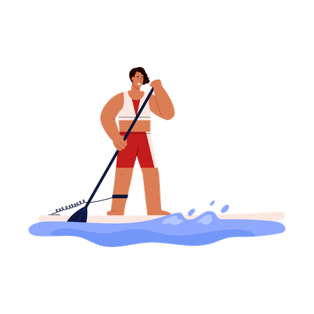 Woman enjoying paddle boarding  Illustration