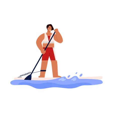 Woman enjoying paddle boarding  Illustration