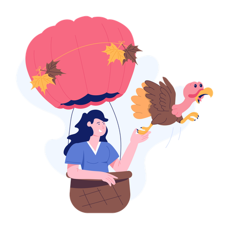 Woman enjoying parachute Balloon  Illustration