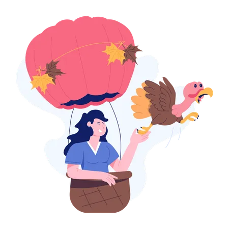 Woman enjoying parachute Balloon  Illustration