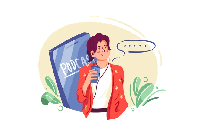 Woman enjoying podcast show  Illustration