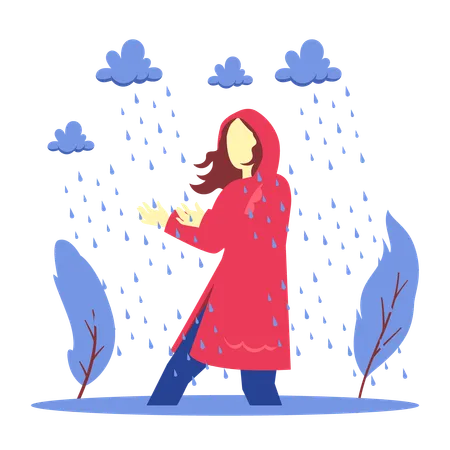Woman enjoying rain  Illustration