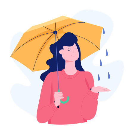 Woman Enjoying Rain  Illustration