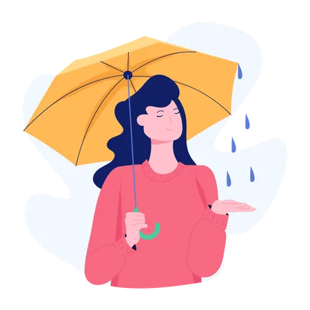 Woman Enjoying Rain  Illustration