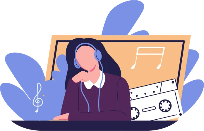 Woman enjoying relaxing sounds  Illustration