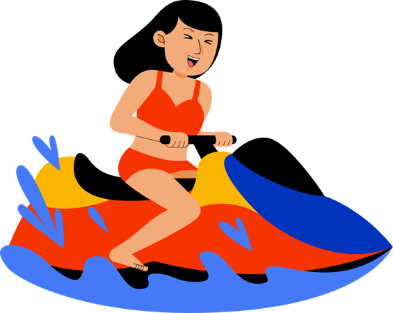 Woman Enjoying riding Jet ski at Beach  Illustration
