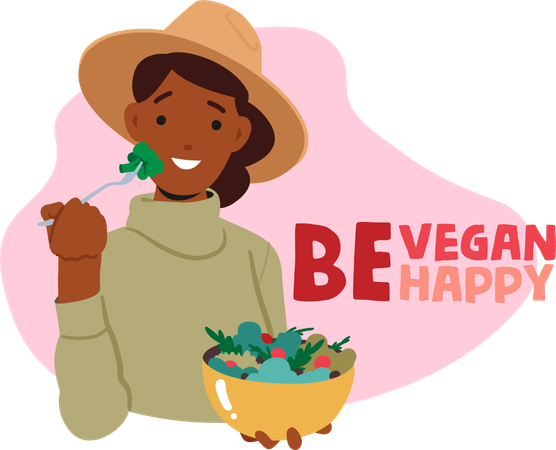 Woman Enjoying Salad  Illustration