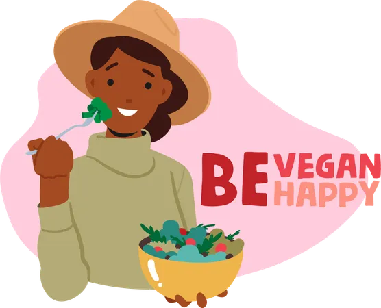 Woman Enjoying Salad  Illustration