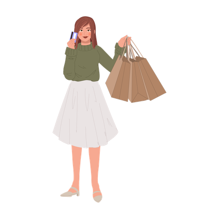 Woman enjoying sale season with credit card  Illustration