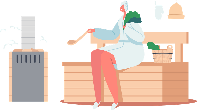 Woman enjoying sauna  Illustration