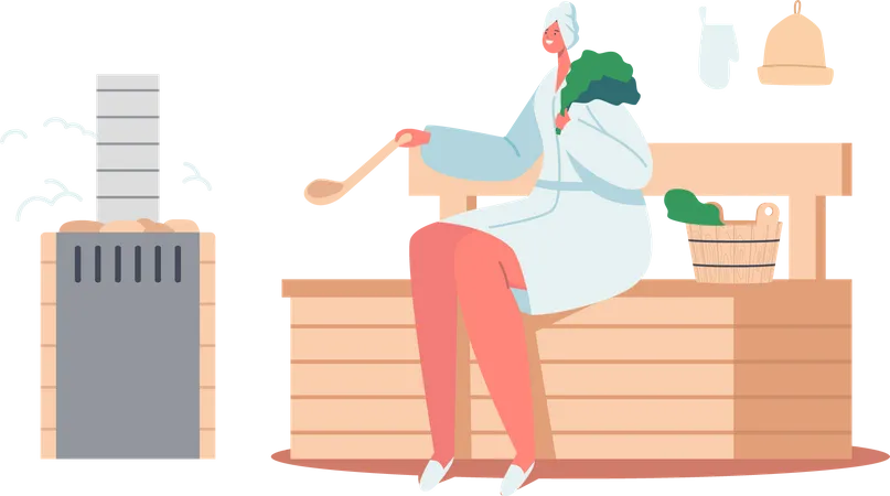 Woman enjoying sauna  Illustration