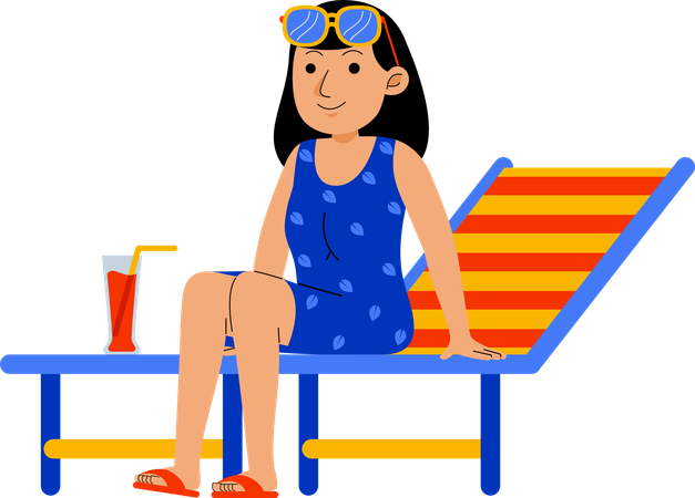 Woman Enjoying Sitting at Beach  Illustration