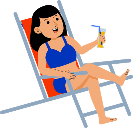 Woman Enjoying Sitting at Beach  Illustration