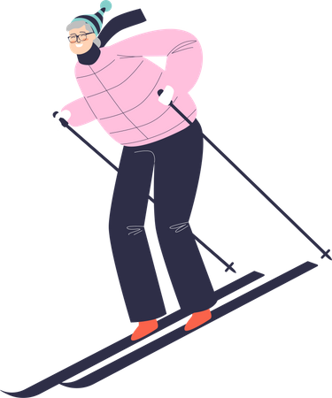 Woman enjoying skiing riding downhill Illustration