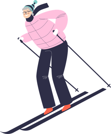 Woman enjoying skiing riding downhill  Illustration