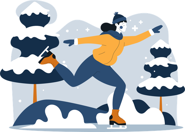 Woman enjoying snow skiing  Illustration