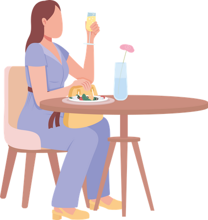 Woman enjoying sparkling juice drink and salad  Illustration