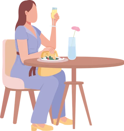 Woman enjoying sparkling juice drink and salad  Illustration