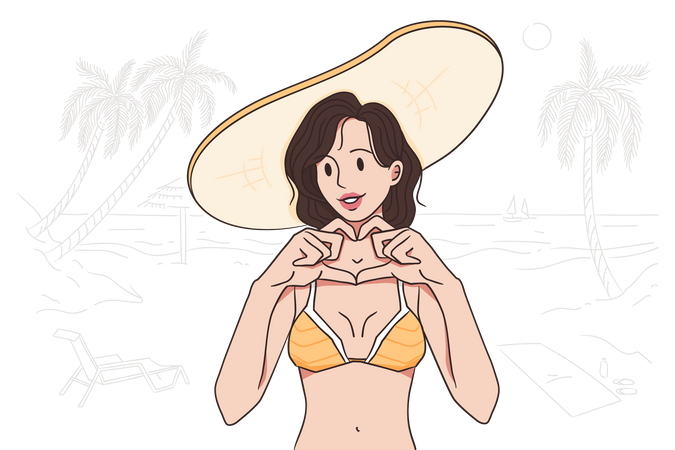 Woman enjoying summer at beach  일러스트레이션