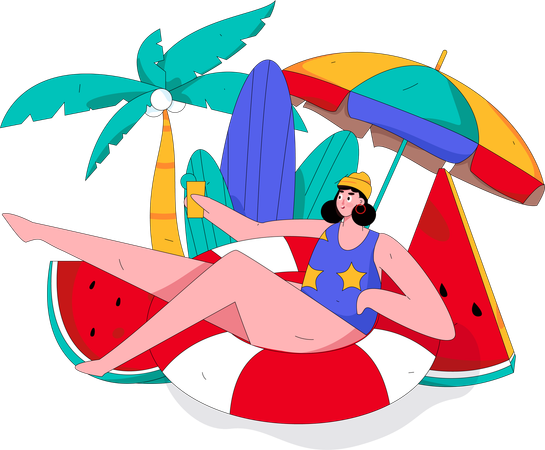 Woman enjoying summer holiday  Illustration