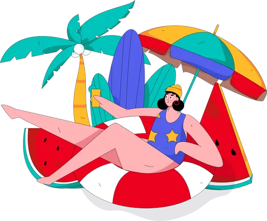 Woman enjoying summer holiday  Illustration