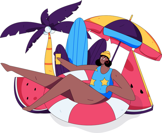 Woman enjoying summer holiday  Illustration