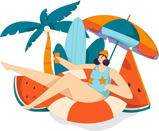 Woman enjoying summer holiday  Illustration