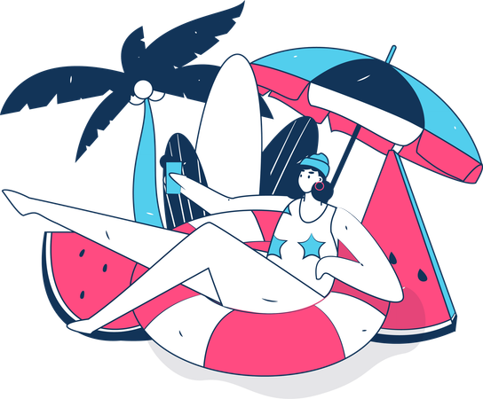 Woman enjoying summer holiday  Illustration