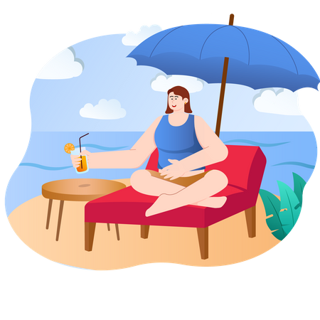 Woman Enjoying Summer Holidays At Beach  Illustration