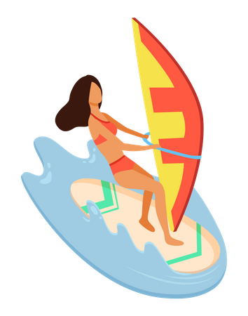 Woman enjoying surfing Illustration
