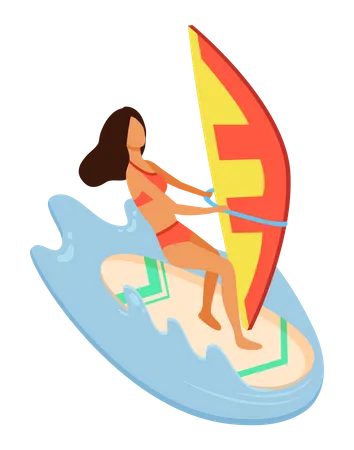 Woman enjoying surfing Illustration
