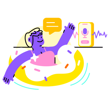 Woman enjoying swimming and talking on smartphones  Illustration