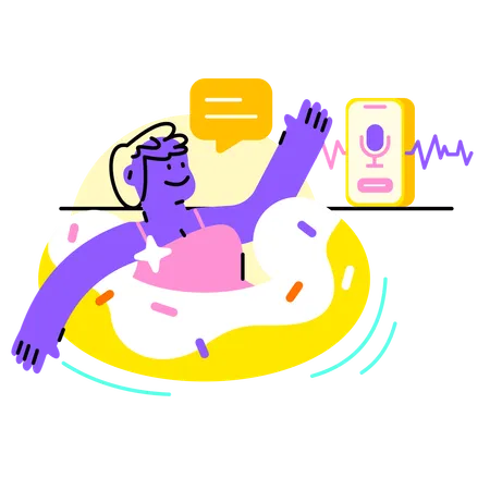 Swimming And Talking On Smartphones Illustration