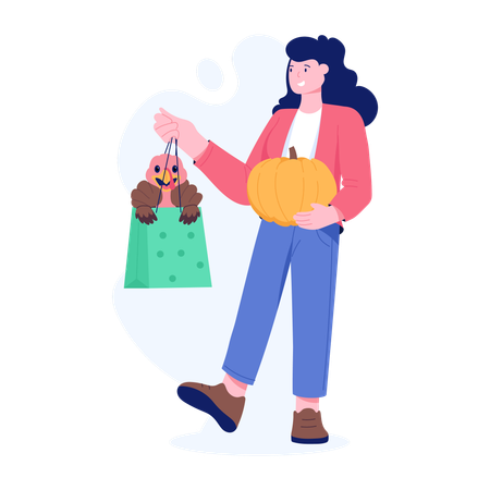 Woman enjoying Thanksgiving Shopping  Illustration